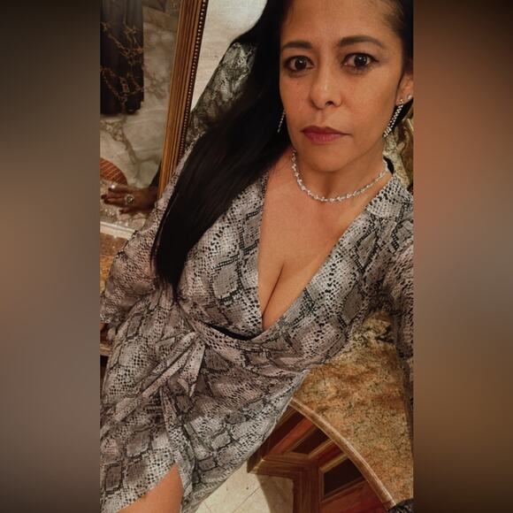 Betsey Johnson Grey Snake Print Wrap Dress size 6P - Picture 5 of 5